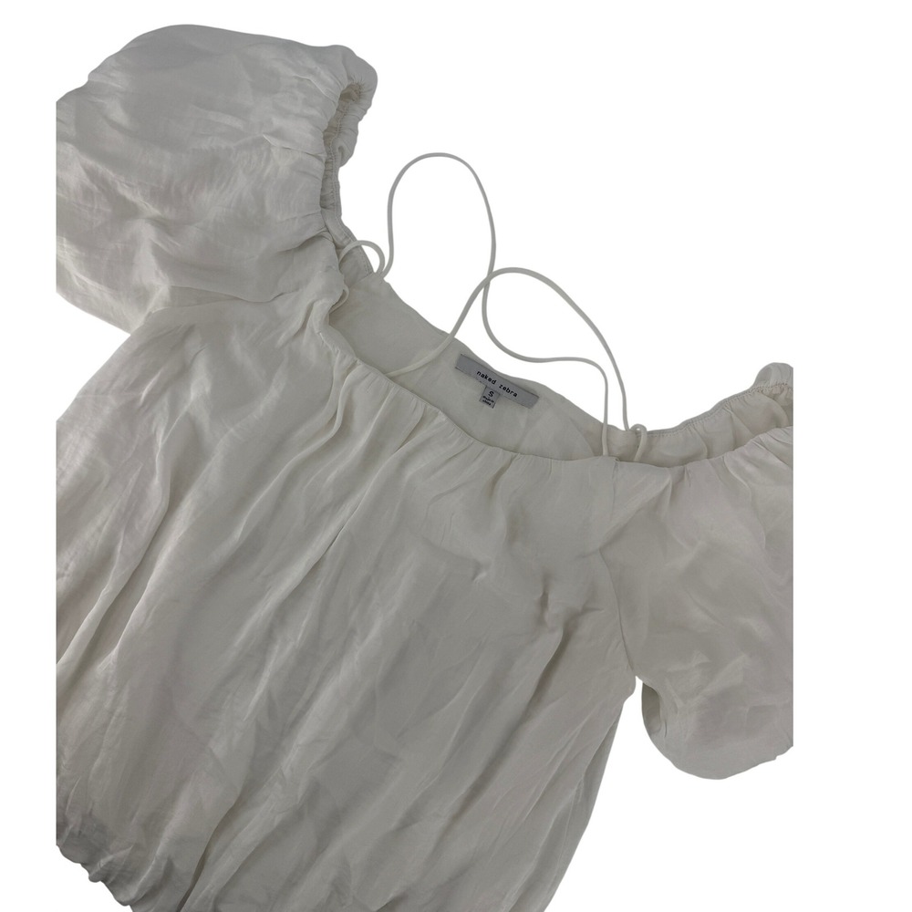 Naked Zebra White Puff Sleeve Off Shoulder Blouse Top Small Boho‎ Cottagecore